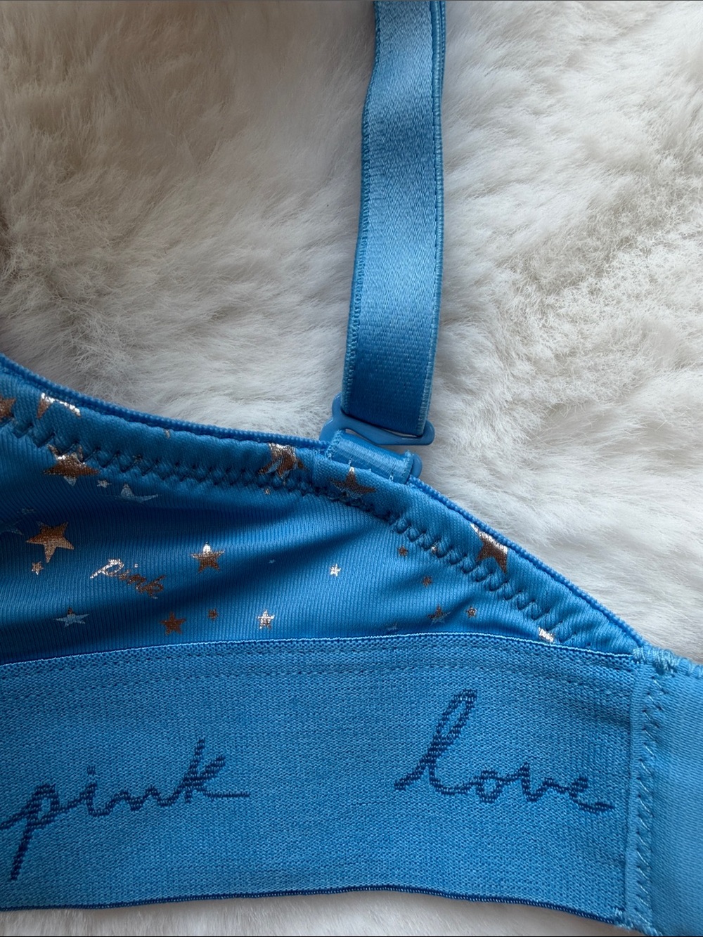 PINK Victoria's Secret Bright Blue Star-Print Wireless Bra size 32DD - Picture 7 of 12